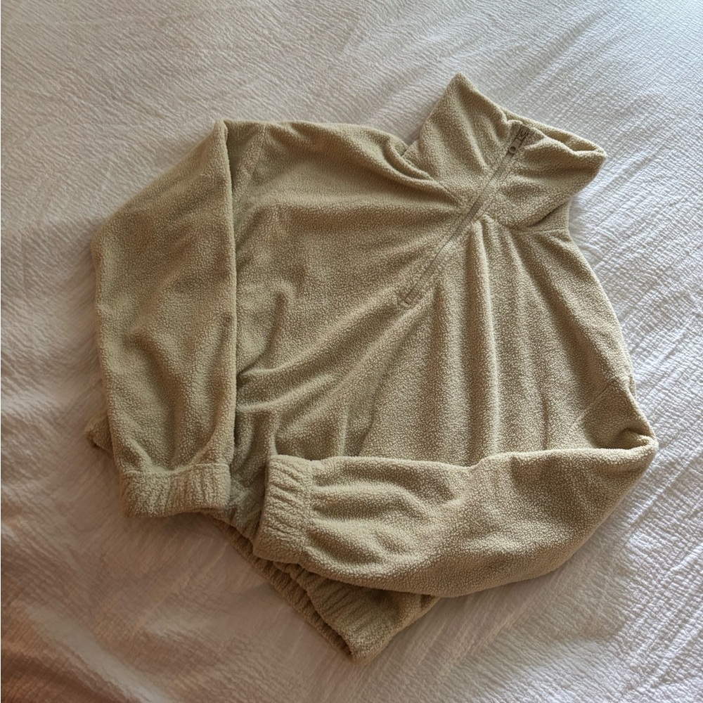 Cropped Tan Fleece Pullover